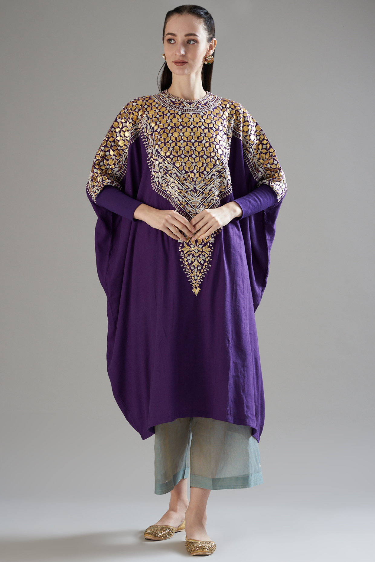 Purple Thread Embroidered Kaftan Set by Divya Sheth at Pernia's Pop Up Shop