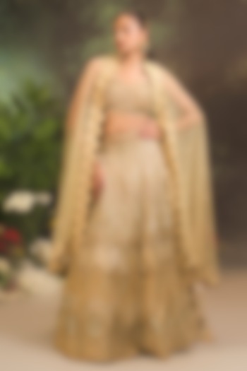 Gold Ombre Organza Embellished Bridal Lehenga Set by Divya Aggarwal at Pernia's Pop Up Shop