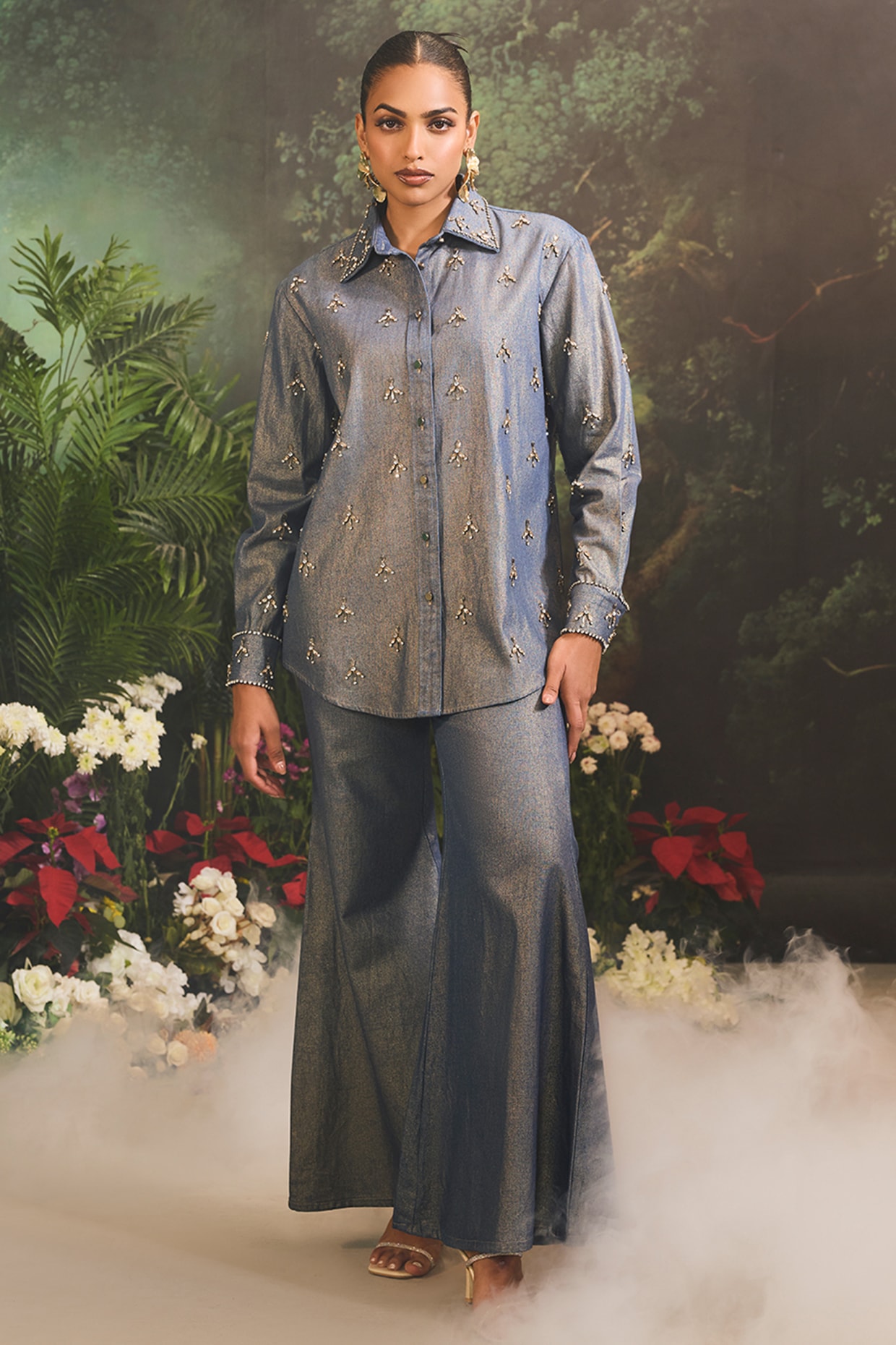 Blue Foil Denim Embellished Co-Ord Set by Divya Aggarwal at Pernia's ...
