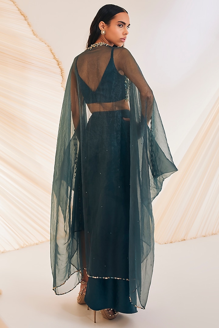 Evergreen Satin Organza Draped Skirt Set by Divya Aggarwal at Pernia's Pop Up Shop