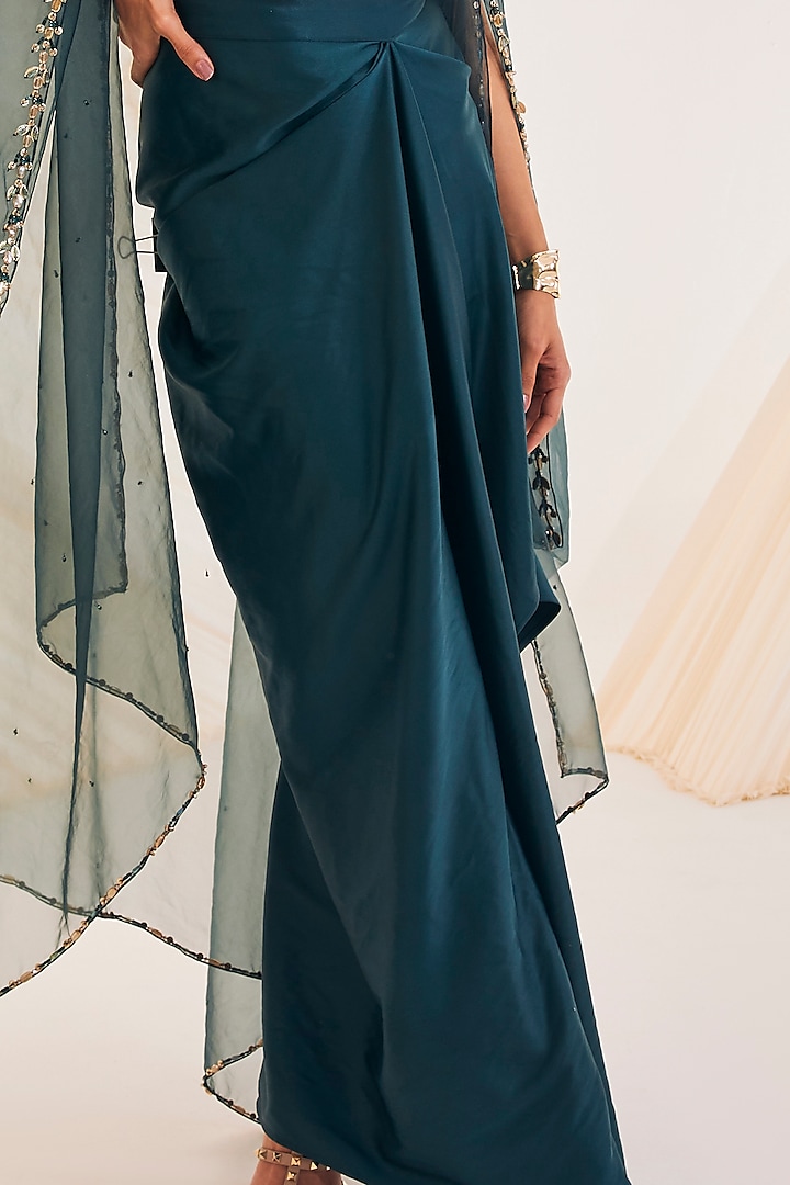 Evergreen Satin Organza Draped Skirt Set by Divya Aggarwal at Pernia's Pop Up Shop