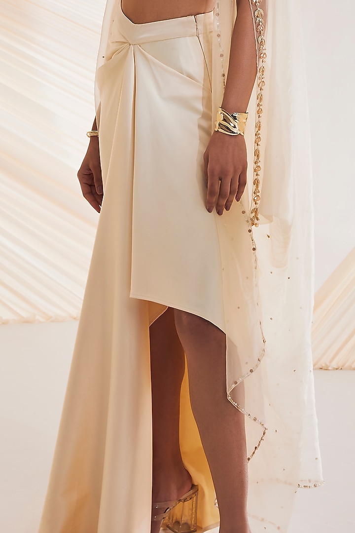 Ivory Satin Organza Hand Embroidered Skirt Set by Divya Aggarwal at Pernia's Pop Up Shop