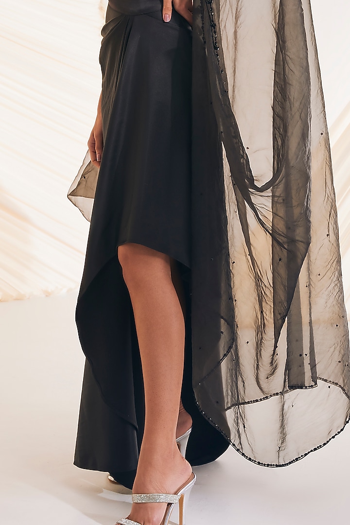 Black Satin Organza Draped Skirt Set by Divya Aggarwal at Pernia's Pop Up Shop