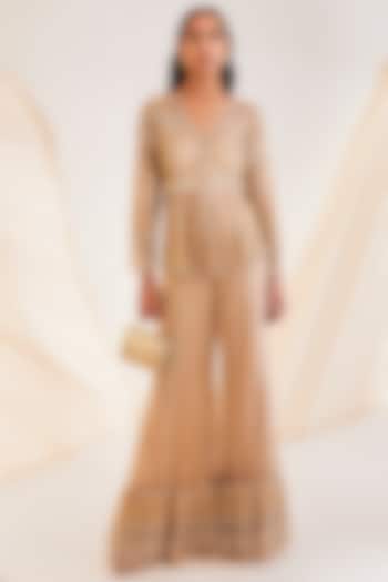 Beige Organza Hand Embellished Bridal Sharara Set by Divya Aggarwal at Pernia's Pop Up Shop