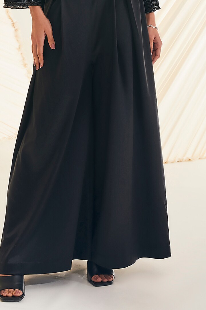 Black Satin Organza Hand Embellished Jacket Set by Divya Aggarwal at Pernia's Pop Up Shop