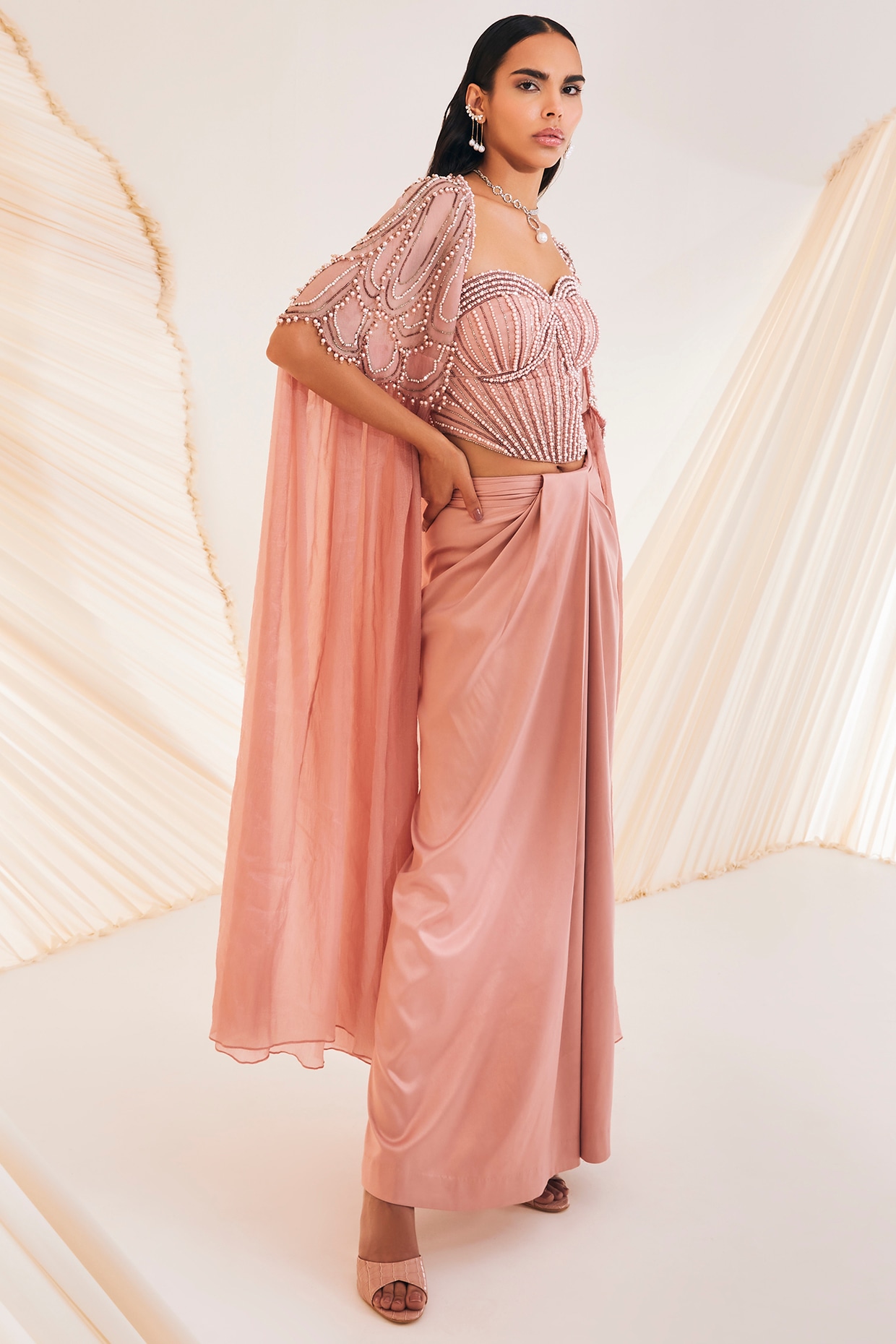 Ombre Embellished Gown With Cape – Rohit Gandhi & Rahul Khanna