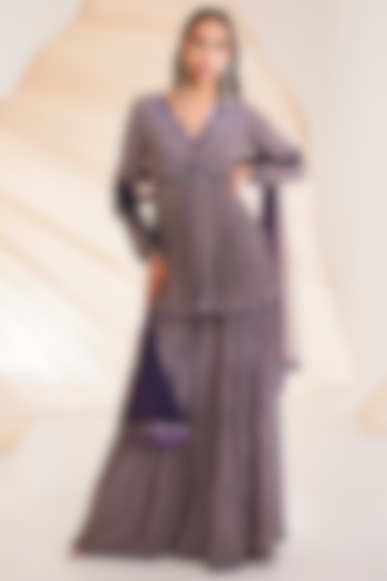 Purple Georgette & Organza Printed Sharara Set by Divya Aggarwal