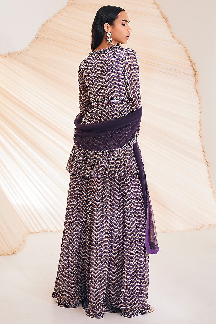 Purple Georgette & Organza Printed Wedding Sharara Set by Divya Aggarwal at Pernia's Pop Up Shop