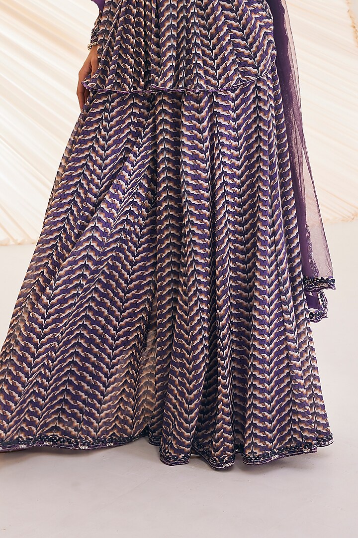 Purple Georgette & Organza Printed Wedding Sharara Set by Divya Aggarwal at Pernia's Pop Up Shop