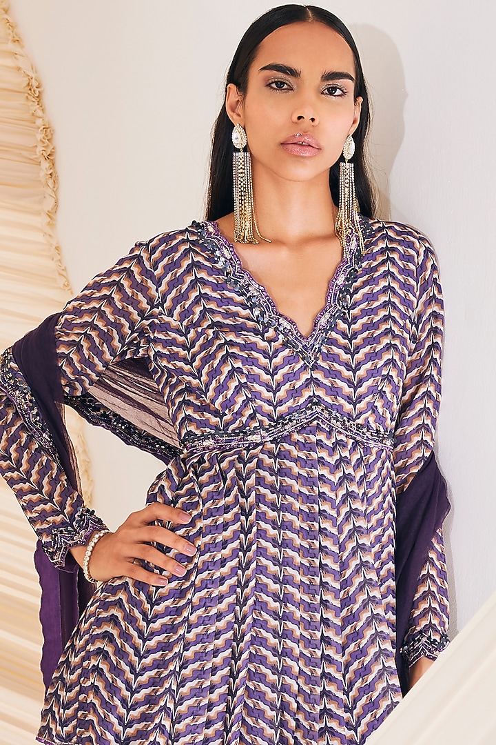 Purple Georgette & Organza Printed Wedding Sharara Set by Divya Aggarwal at Pernia's Pop Up Shop