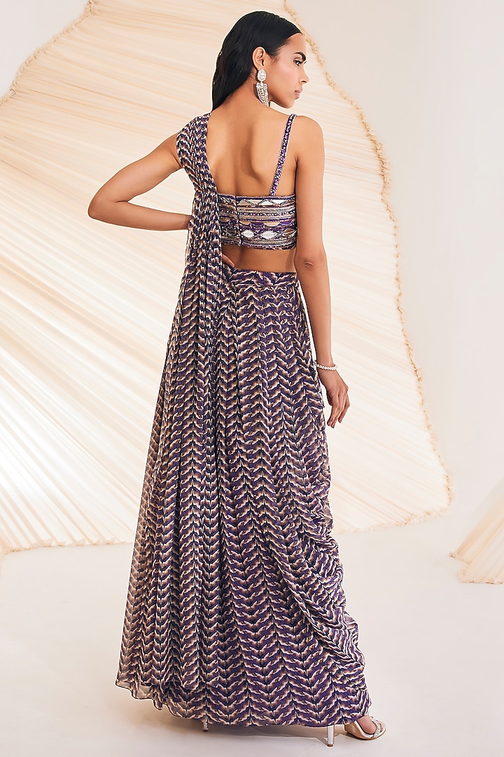 Purple Chiffon Printed Skirt Set by Divya Aggarwal at Pernia's Pop Up Shop