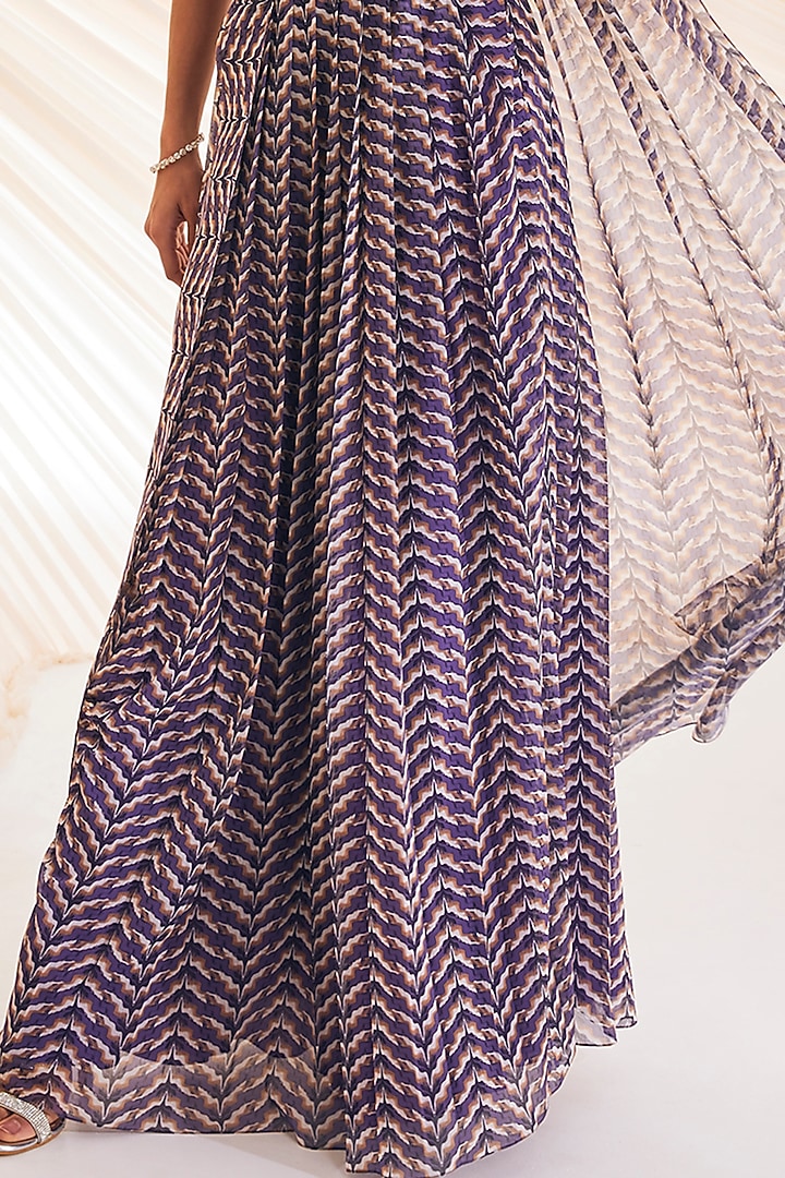 Purple Chiffon Printed Skirt Set by Divya Aggarwal at Pernia's Pop Up Shop