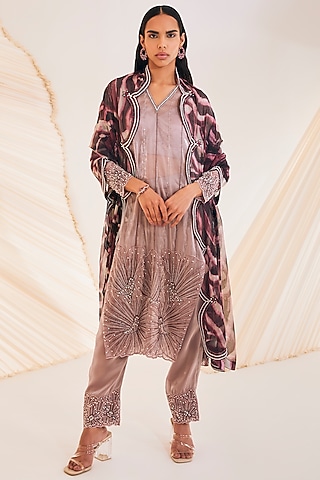 Mauve Organza Hand Embellished Kurta Set by Divya Aggarwal