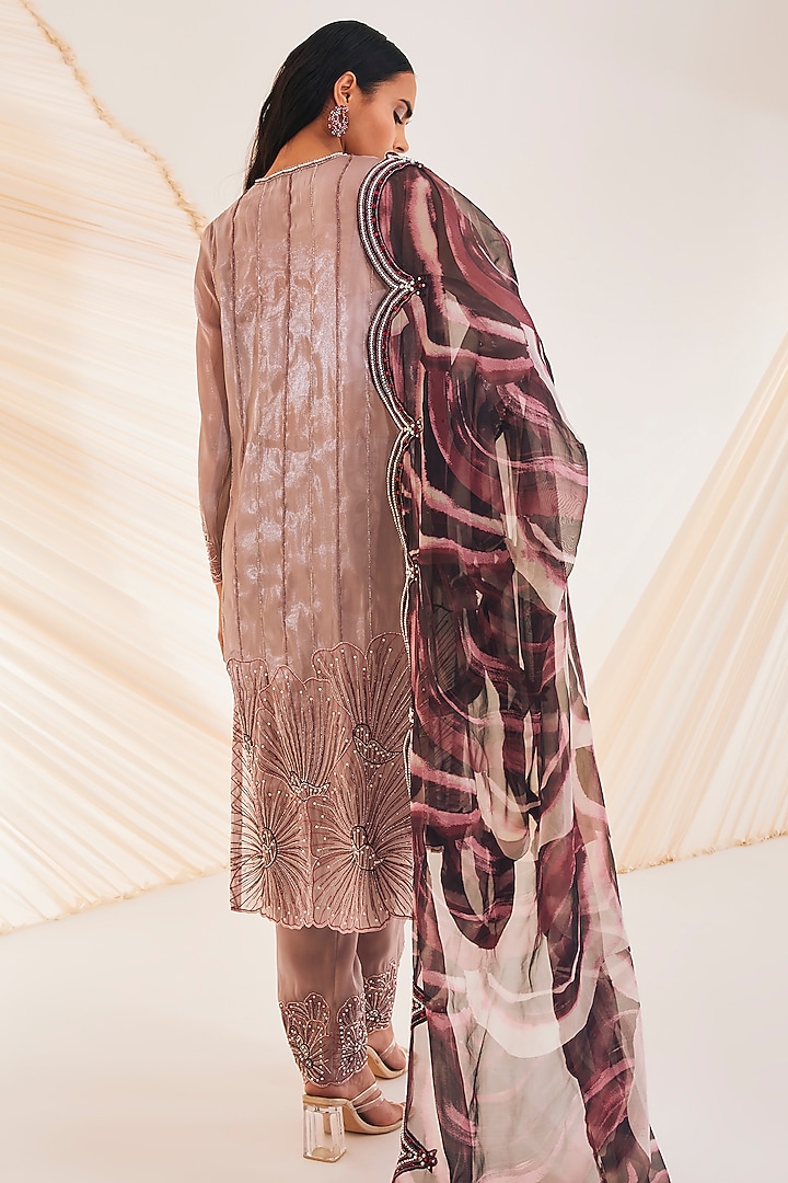 Mauve Organza Hand Embellished Kurta Set by Divya Aggarwal at Pernia's Pop Up Shop
