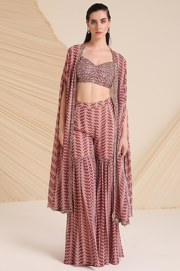 Mauve Georgette Printed Sharara Set by Divya Aggarwal at Pernia's Pop Up Shop