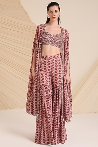 Mauve Georgette Printed Sharara Set by Divya Aggarwal