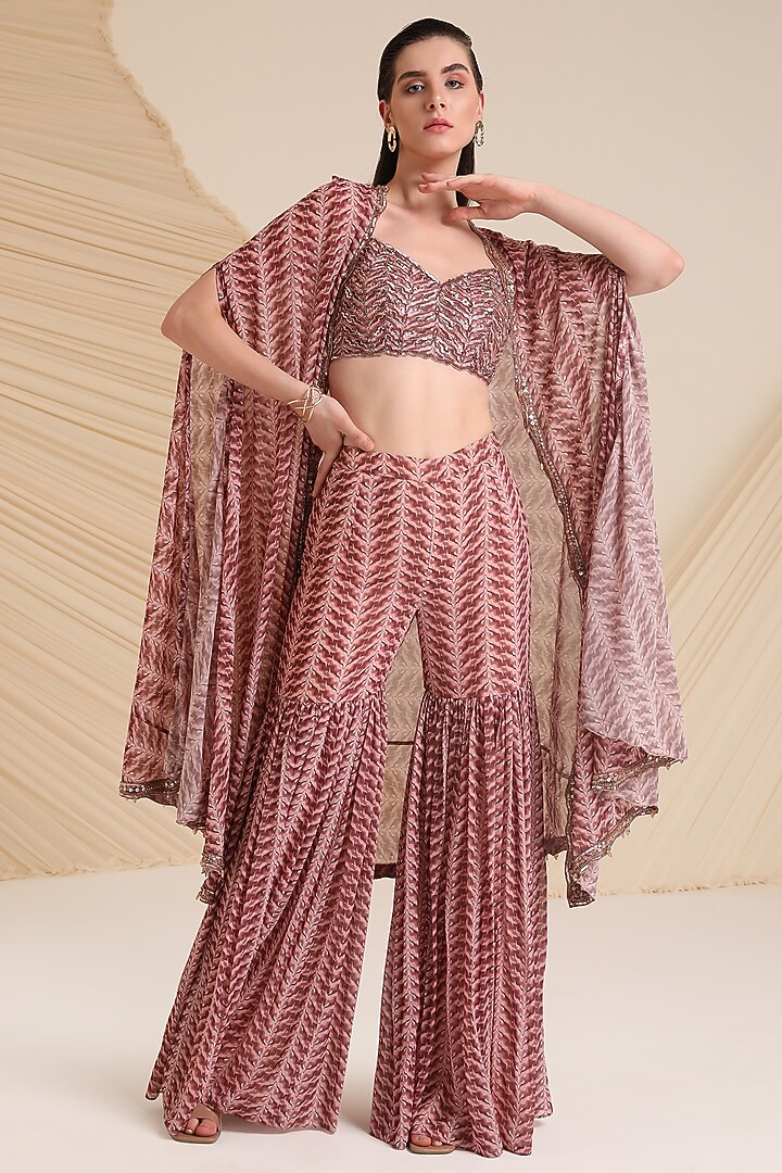Mauve Georgette Printed Wedding Sharara Set by Divya Aggarwal at Pernia's Pop Up Shop