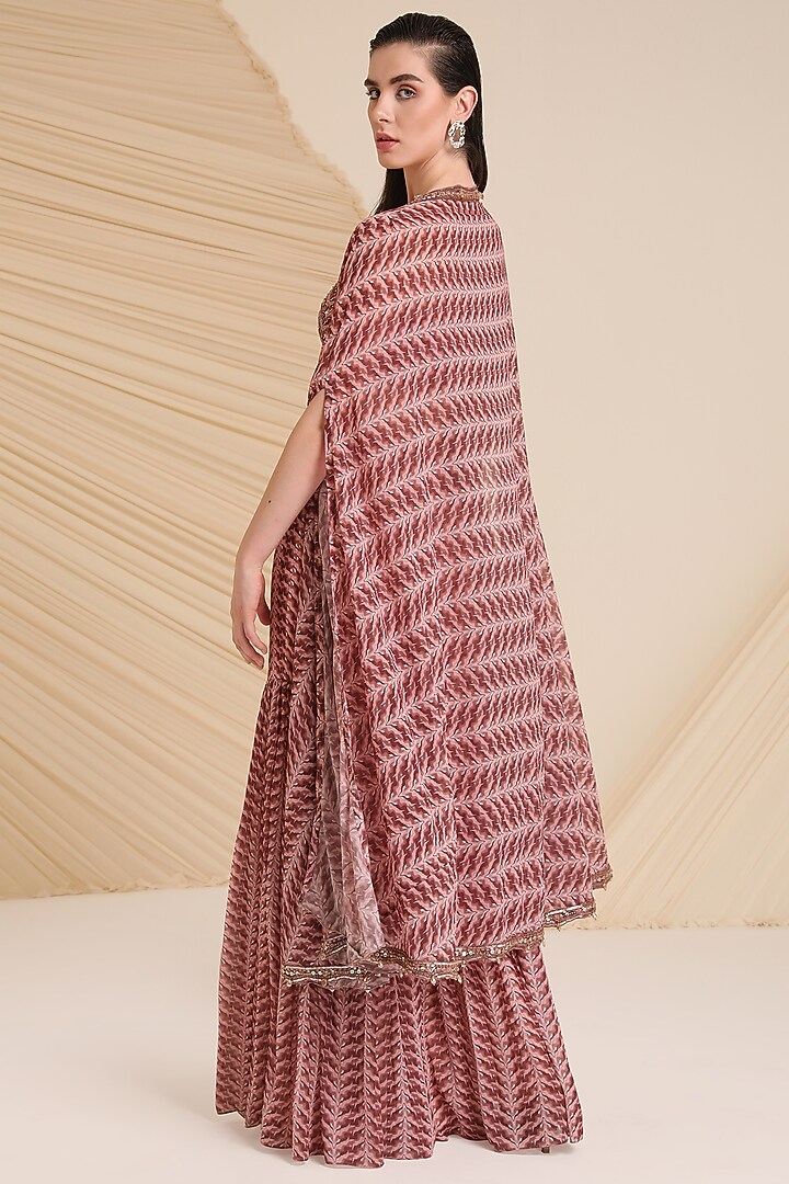 Mauve Georgette Printed Wedding Sharara Set by Divya Aggarwal at Pernia's Pop Up Shop