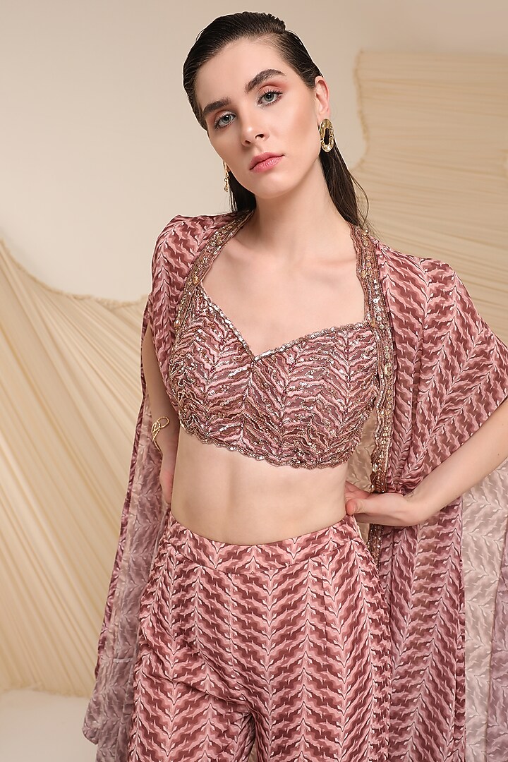 Mauve Georgette Printed Wedding Sharara Set by Divya Aggarwal at Pernia's Pop Up Shop