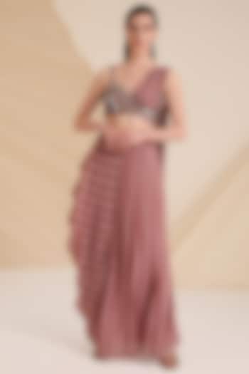 Mauve Chiffon Drape Skirt Set by Divya Aggarwal