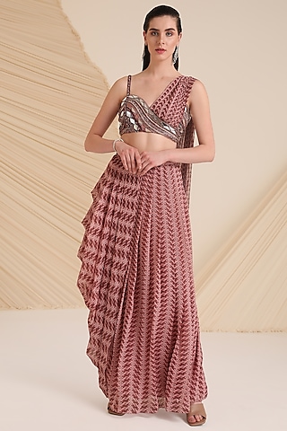 Mauve Chiffon Drape Skirt Set by Divya Aggarwal