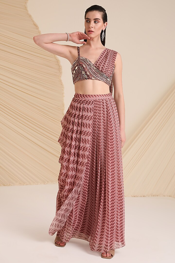 Mauve Chiffon Drape Skirt Set by Divya Aggarwal at Pernia's Pop Up Shop