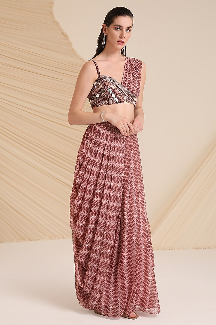 Mauve Chiffon Drape Skirt Set by Divya Aggarwal at Pernia's Pop Up Shop