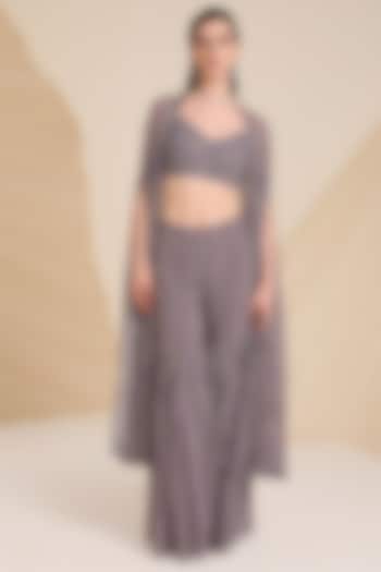 Purple Georgette Printed Wedding Sharara Set by Divya Aggarwal at Pernia's Pop Up Shop
