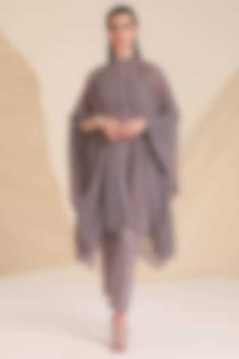 Purple Chiffon Embroidered Shirt Kaftan Set by Divya Aggarwal