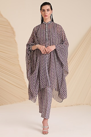 Purple Chiffon Embroidered Shirt Kaftan Set by Divya Aggarwal