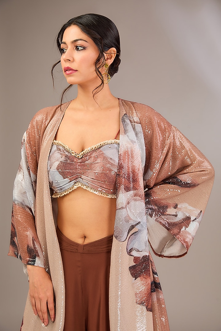 Multi-Colored Sheeted Sequin Floral Abstract Printed & Embroidered Cape Set by Divya Aggarwal at Pernia's Pop Up Shop