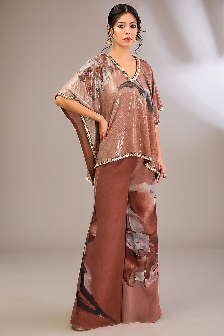 Multi-Colored Sheeted Sequin Floral Abstract Printed Kaftan Set by Divya Aggarwal at Pernia's Pop Up Shop