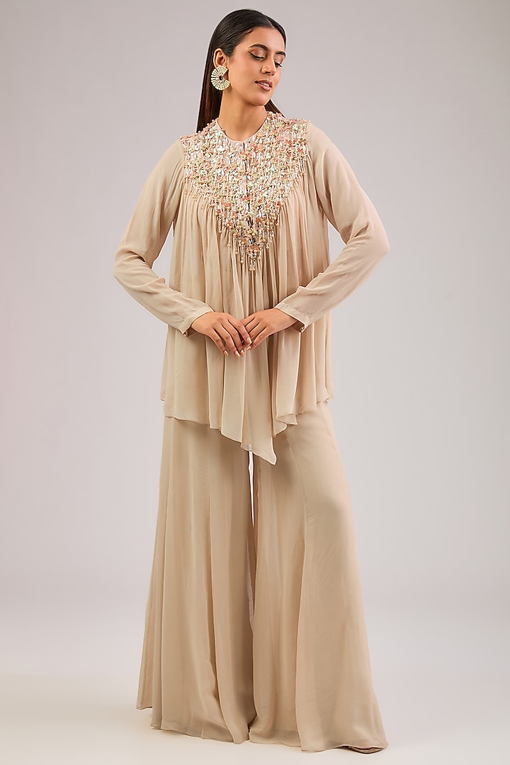 Beige Viscose Georgette Hand Embroidered Kurta Set by Divya Aggarwal at Pernia's Pop Up Shop