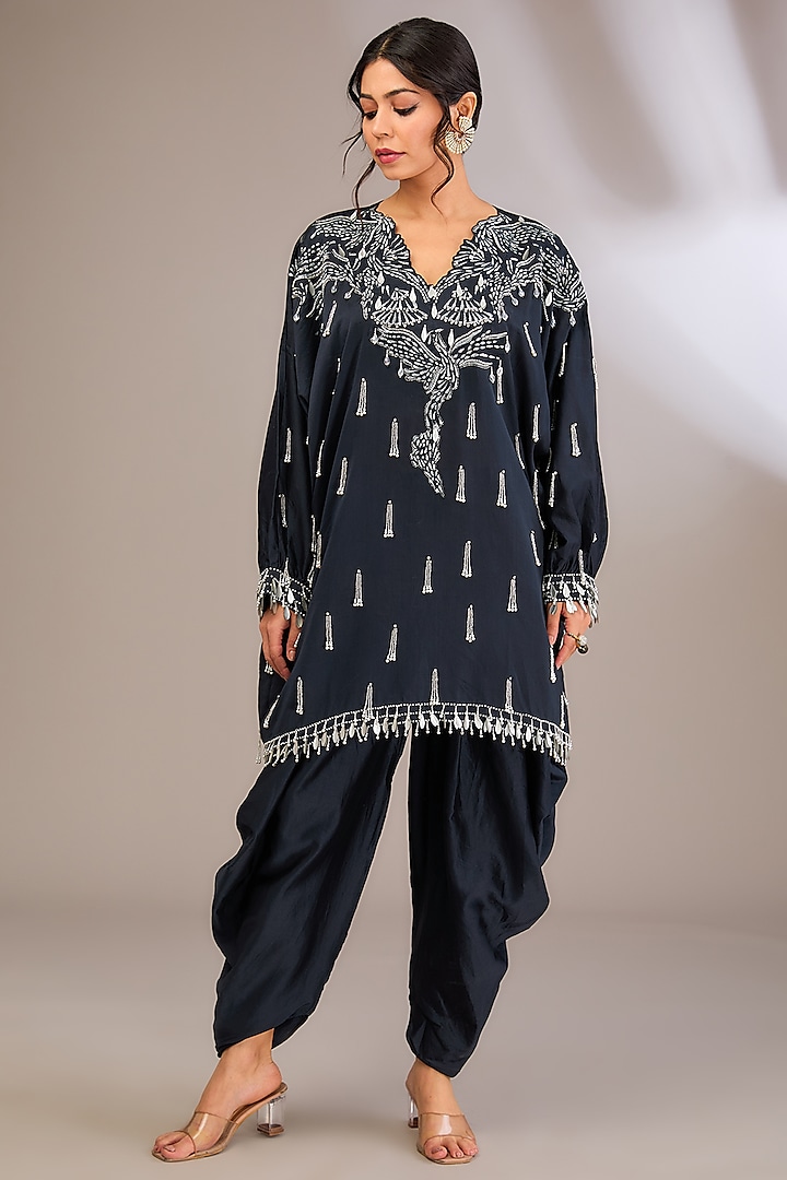 Blue Georgette Hand & Machine Embroidered Kaftan Set by Divya Aggarwal at Pernia's Pop Up Shop