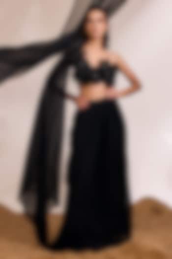 Black Georgette Draped Skirt Set by Divya Aggarwal at Pernia's Pop Up Shop