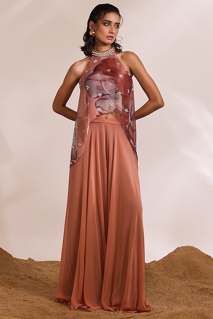 Rust Georgette Flared Pant Set by Divya Aggarwal at Pernia's Pop Up Shop