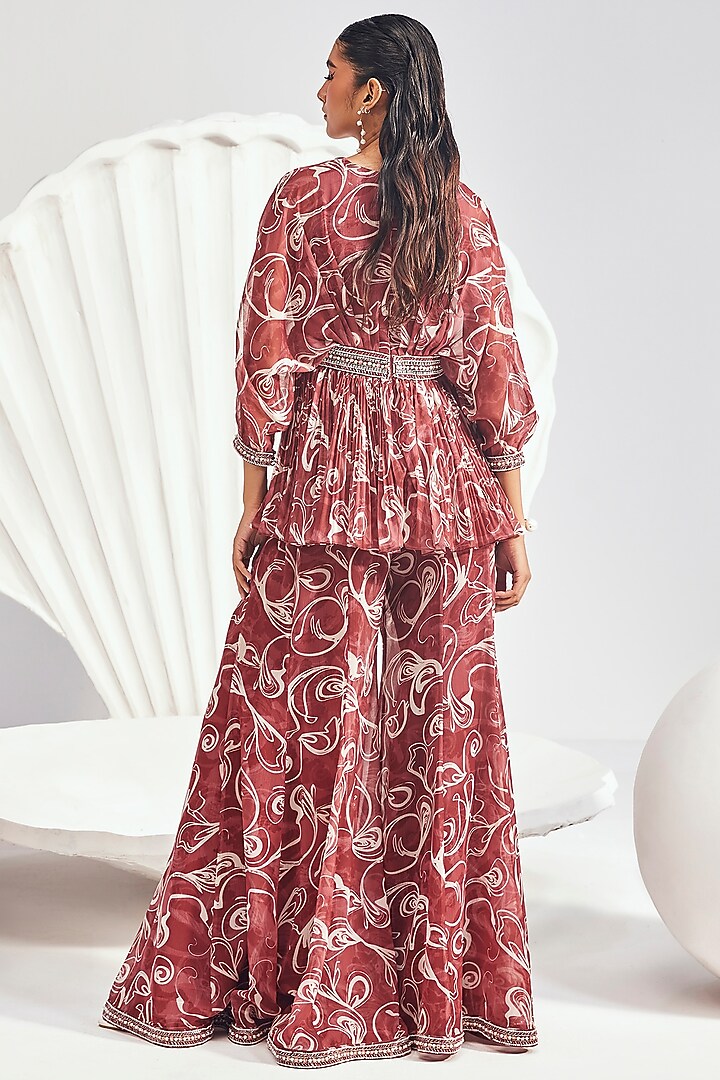 Red Chiffon Printed Wedding Sharara Set by Divya Aggarwal at Pernia's Pop Up Shop