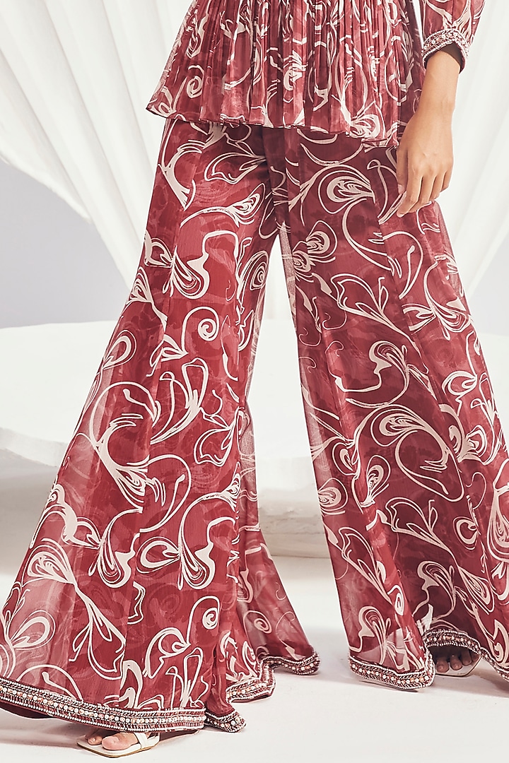 Red Chiffon Printed Wedding Sharara Set by Divya Aggarwal at Pernia's Pop Up Shop