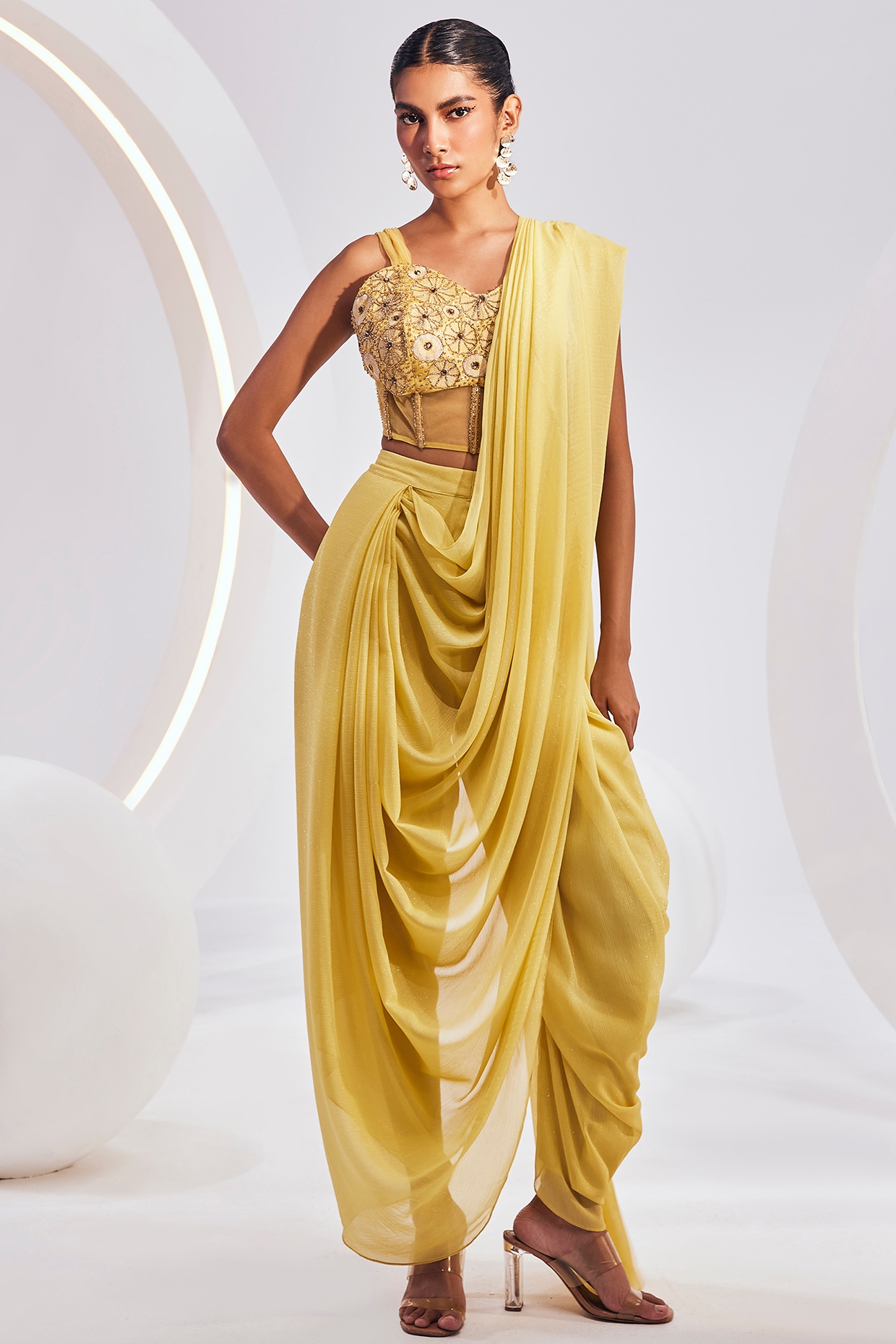 Buy Yellow Color Dhoti Saree Online on Fresh Look Fashion