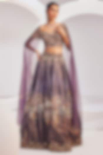 Wineberry Chanderi Silk Embroidered Bridal Lehenga Set by Divya Aggarwal at Pernia's Pop Up Shop