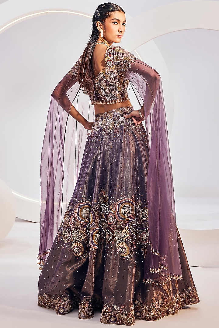 Wineberry Chanderi Silk Embroidered Bridal Lehenga Set by Divya Aggarwal at Pernia's Pop Up Shop