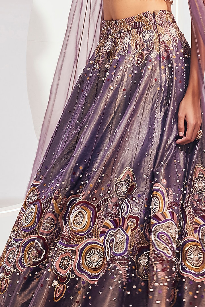 Wineberry Chanderi Silk Embroidered Bridal Lehenga Set by Divya Aggarwal at Pernia's Pop Up Shop