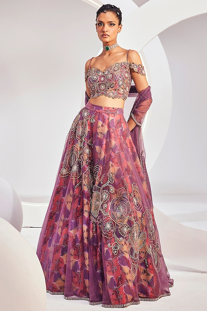 Multi-Colored Dupion Silk Printed Bridal Lehenga Set by Divya Aggarwal at Pernia's Pop Up Shop