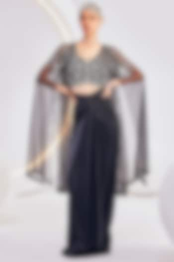 Black Organza Embellished Cape Set by Divya Aggarwal at Pernia's Pop Up Shop