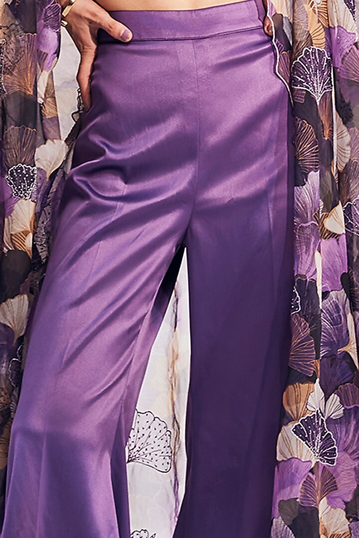 Purple & Beige Organza Printed Cape Set by Divya Aggarwal at Pernia's Pop Up Shop
