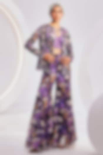 Purple & Beige Organza Printed Jacket Set by Divya Aggarwal at Pernia's Pop Up Shop