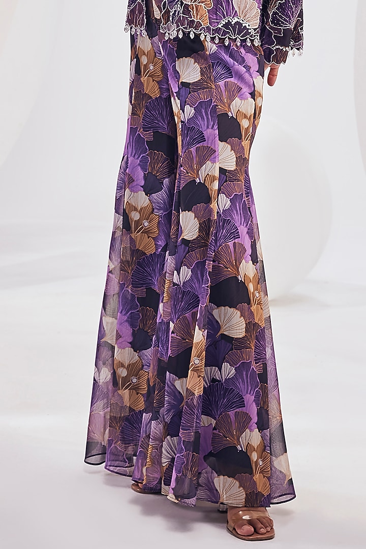 Purple & Beige Organza Printed Jacket Set by Divya Aggarwal at Pernia's Pop Up Shop