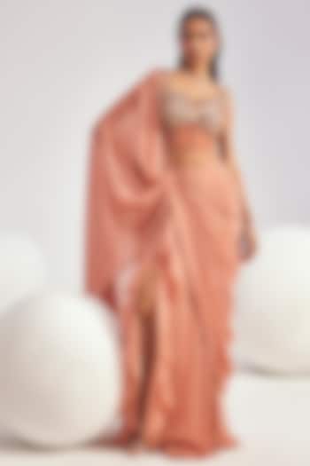 Blush Pink Georgette Pre-Draped Concept Reception Saree Set by Divya Aggarwal at Pernia's Pop Up Shop