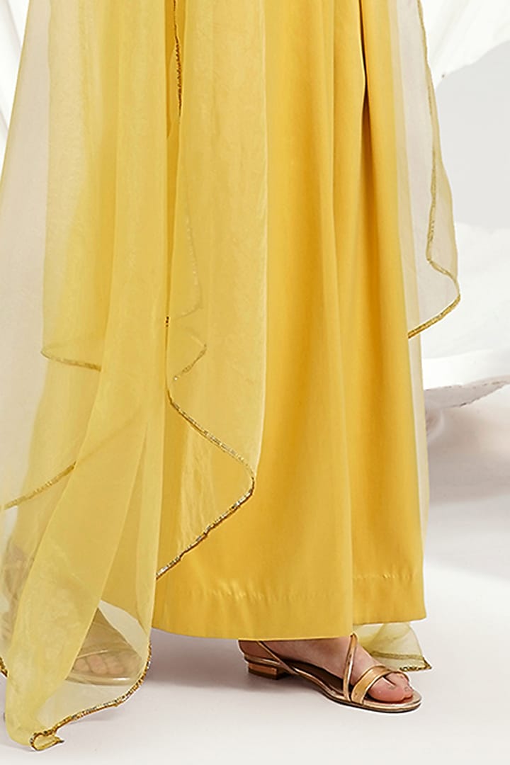 Yellow Satin & Organza Hand & Machine Embroidered Jumpsuit by Divya Aggarwal at Pernia's Pop Up Shop