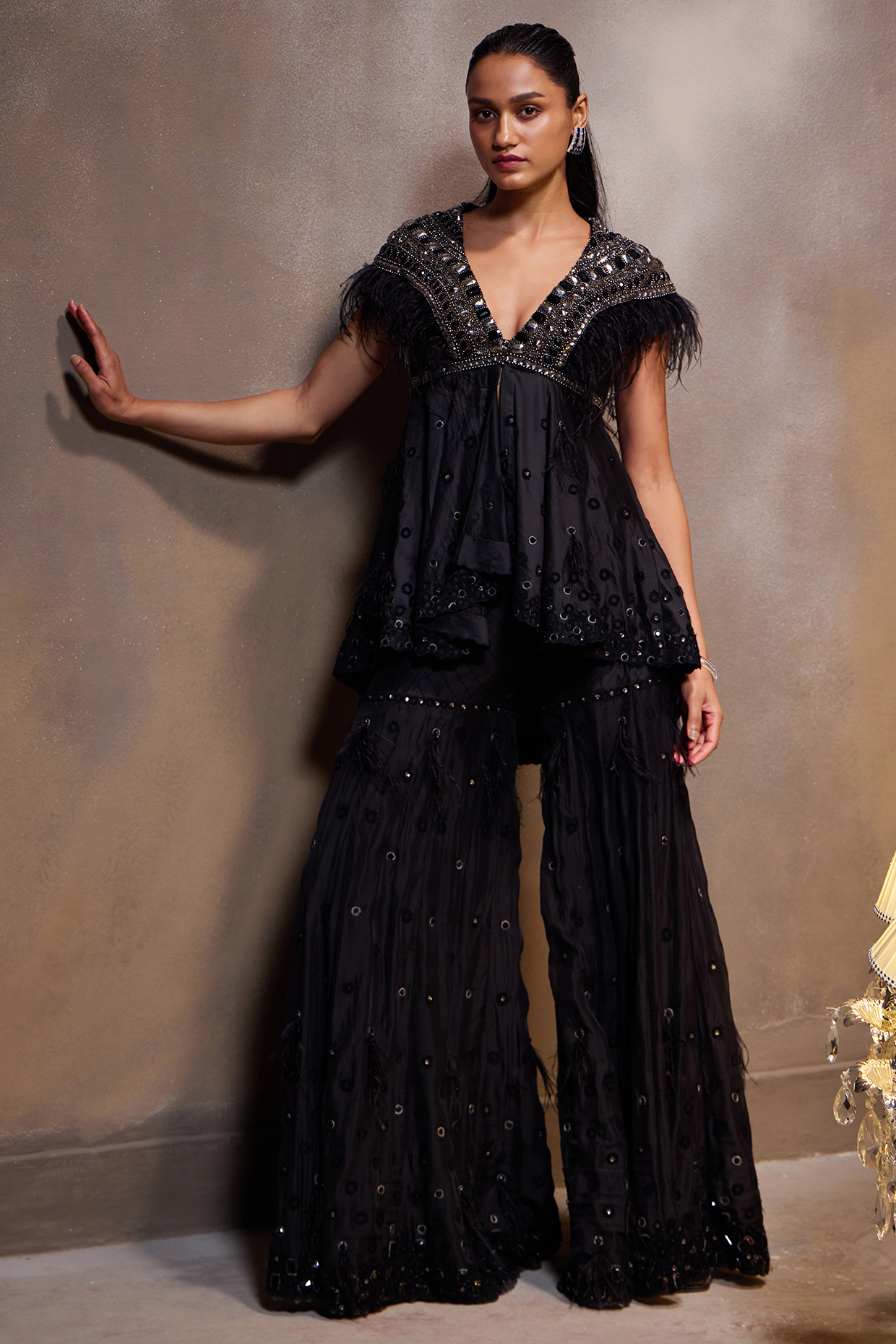 Black Chanderi Silk Bridal Sharara Set by Divya Aggarwal at Pernia's Pop Up Shop